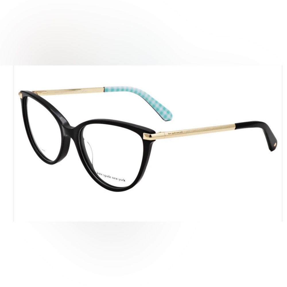 KATE SPADE NWOT Modern Cat Eye 54-16-140 Mint/WHT Gingham Gold Accent Frame